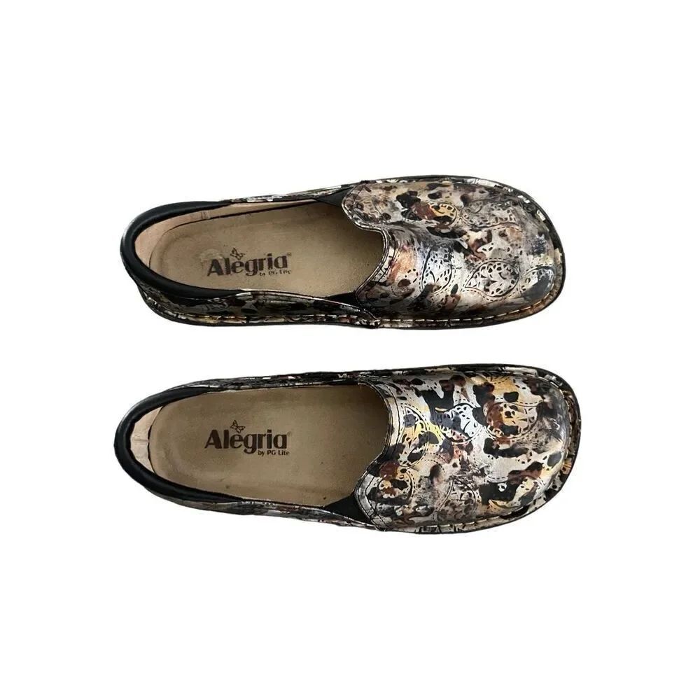 Alegria Womens Multi-Color Debra Rome Leopard Paisley Leather Clog Shoes Size 39